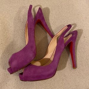 christian louboutin magenta suede sling back heels - 37 1/2